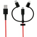 オウルテック 3 in 1 Lightningアダプター&USB Type-Cアダプター付き microUSBケーブル ブラックレッド 100cm (1個) 品番：OWL-CBKMLCR10-BKRE