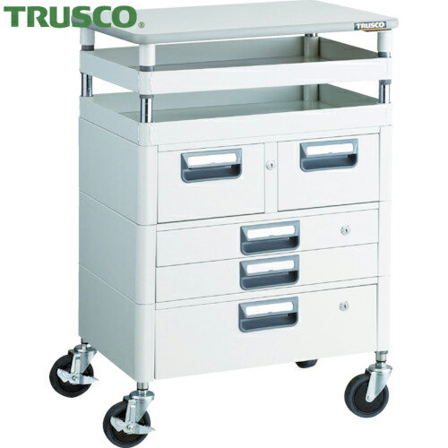 トラスコ ツールワゴン フェニックスワゴン 抗菌 省音 600X400XH880 引出 天板付 ホワイト (1台) 品番..