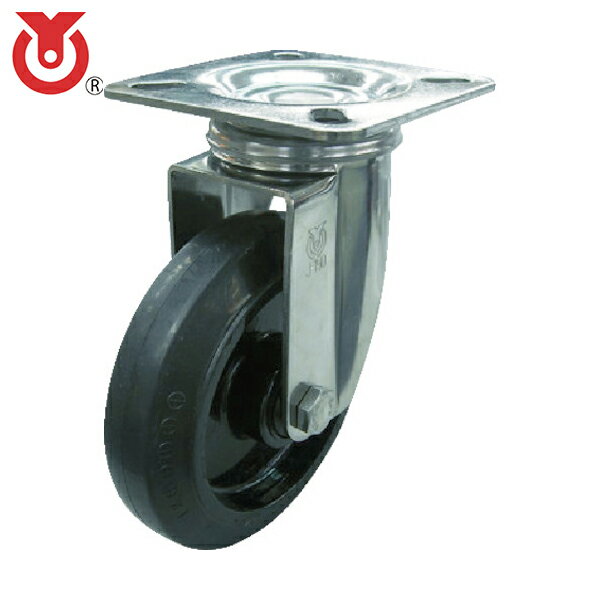 ユーエイキャスター プレート式 自在 ステンレスキャスター ゴム 車輪径100mm Jタイプ SUS-J型 取付寸法74×74（67×67） (1個) 品番：SUS-NRJ-100