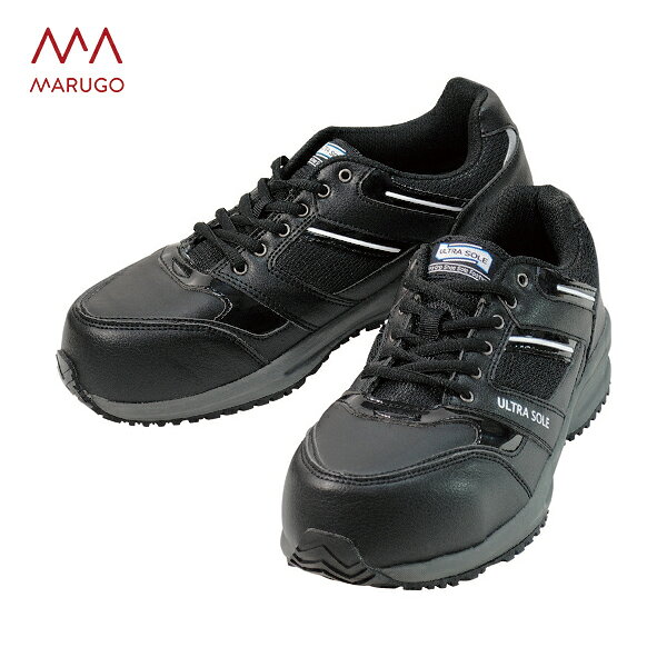 丸五 スニーカー 安全作業靴 耐油 超耐滑底 ウルトラソール#101 ブラック/グレー 24.5cm (1足) 品番：ULTRA101-BK/G-245
