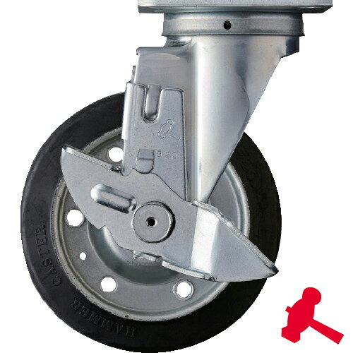 ハンマーキャスター 旋回式ゴム車輪 150mm ストッパー付 (1個) 品番：413S-R150