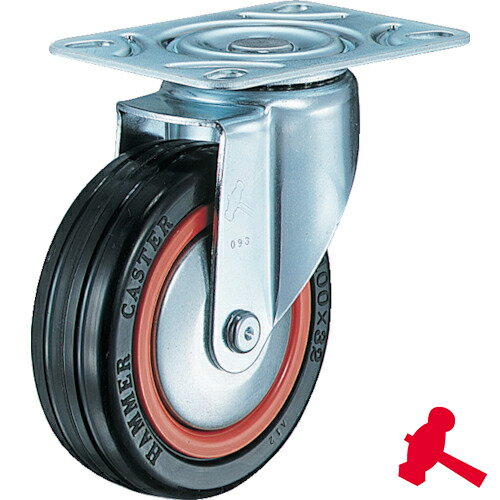 ハンマーキャスター 旋回式ゴム車輪（ナイロンホイール・ボールベアリング）100mm トータルロック (1個..