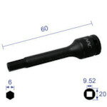 ナック 長堀工業 ヘキサゴンレンチソケット ロングタイプ 差込角9.52x対辺6mmx60L (1個) 品番：306C60