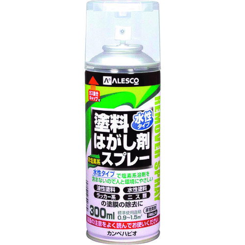 特長 ●発がん性物質である塩素系溶剤（ジクロロメタン）を一切含まないので「人と環境にやさしい」塗料はがし剤です。 ●塗布後5分〜30分で塗膜が膨れ上がるか、軟化します。 用途 ●鉄部、木部、コンクリート部などに塗られた塗膜はがし。 ●油性、水性及び合成樹脂系、ラッカー系の塗料やニスの塗膜はがし。 仕様 ●容量(L)：0.3 ●はくり時間：5〜30分 ●タイプ：スプレー 仕様2 ●はくり面積：0.9〜1.5［［M2］］(0.3L)、3〜5［［M2］］(1.0L) ●水性タイプ 材質／仕上 ●界面活性剤 原産国（名称） ●日本 質量 ●500g