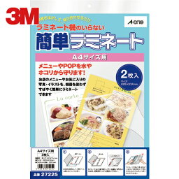 3M(スリーエム) エーワン 簡単ラミネート エコノミータイプ A4判サイズ用 (2枚入) (1Pk) 品番：27225