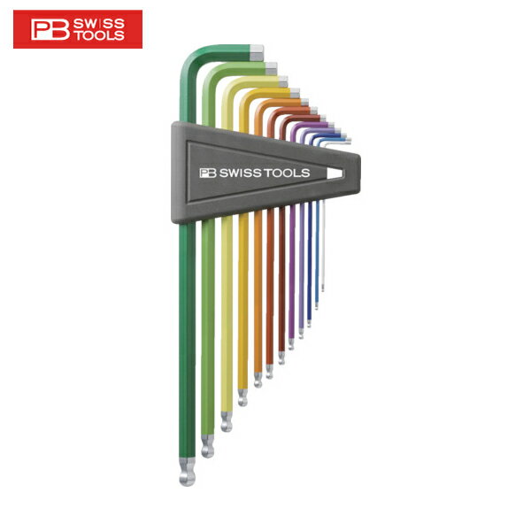 PBスイスツールズ ボール付ロング六角棒レンチ12本セット(レインボー)(パックナシ) (1S) 品番:212ZLH-12RB