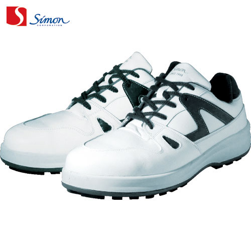 シモン 安全靴 耐滑 軽量3層底 短靴 ローカット 先芯入り 牛革 8611白/ブルー 23.5cm (1足) 品番：8611WB-23.5