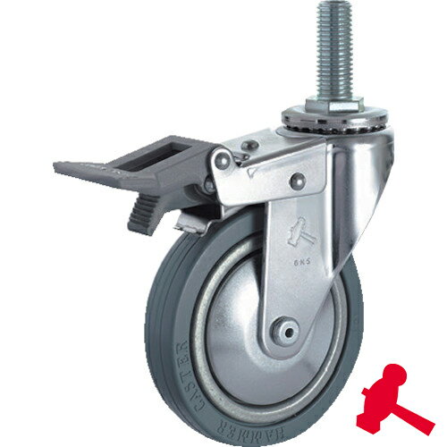 ハンマーキャスター ねじ込み旋回式ゴム車輪 100mm トータルロック (1個) 品番：915EA-PR100