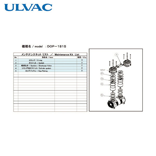ULVAC(アルバック) 真空ポンプ用メンテナンスキッド DOP-181S用 (1式) 品番：DOP-181S MAINTENANCEKIT