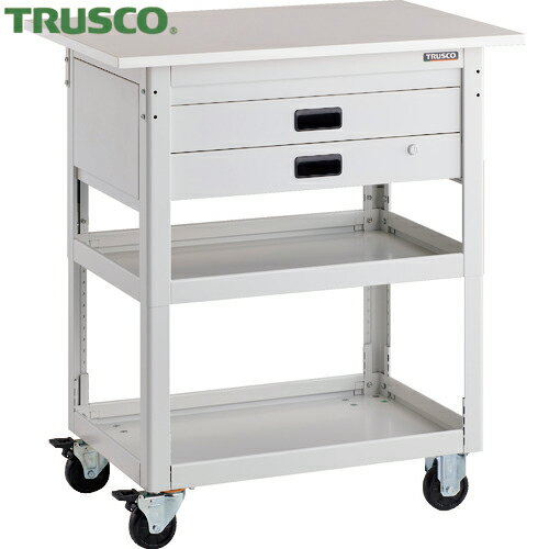 トラスコ TRUSCO ツールワゴン ドルフィン 高さ調節式 天板付 900X600 2段引出 ホワイト (1台) 品番：D..