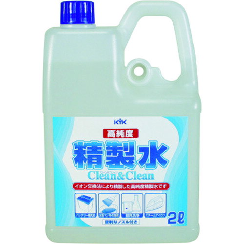 特長 ●超純水製造装置により精製した高純度精製水です。 ●逆浸透膜＋イオン交換＋限外ろ過膜によりイオン物質や有機物、微粒子、微生物を可能な限り取り除いた高純度の純水です。 ●紫外線殺菌器による殺菌処理を行っています。 ●JISーK0557、A2〜3区分相当品です。 用途 ●バッテリー補充液として。 ●水性塗料の希釈、ボイラー用水、器具洗浄、スチームアイロンなどに。 ●実験用水、分析用水、器具洗浄水、希釈用水として。 仕様 ●色：無色透明 ●容量(L)：2 ●使用温度範囲(℃)：0〜100℃ ●縦(mm)：90 ●横(mm)：148 ●高さ(mm)：235 仕様2 ●使用温度範囲：0〜100℃ ●ノズル付 材質／仕上 ●高純度精製水(100%) 原産国（名称） ●日本 質量 ●2.2kg