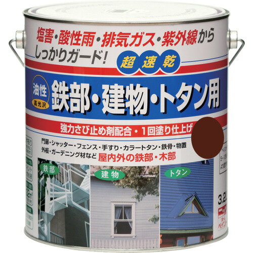 ニッぺ 油性鉄部・建物・トタン用 3.2L チョコレート HUB114-3.2 (1缶) 品番：4976124216442