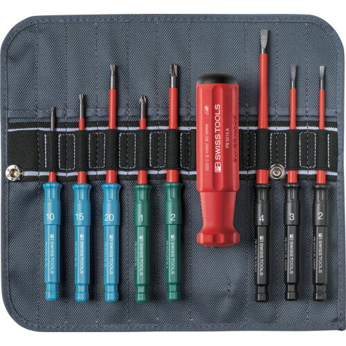 PBスイスツールズ 差替式絶縁ドライバーセット 8本組 ロールバック入り (1組) 品番：5219SU