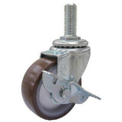 ユーエイキャスター ねじ込み式 自在 キャスター ウレタン 車輪径65mm ストッパー付き Sタイプ ST-S型 ネジ寸法M12×35ピッチ1.75 (1個) 品番：ST-65URS-M12-35