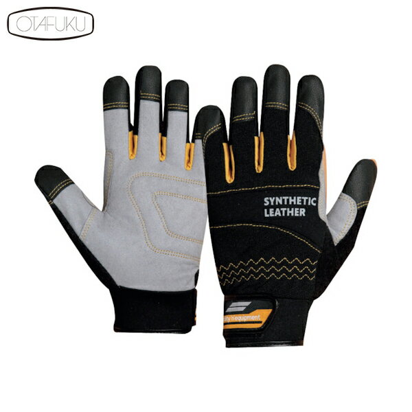 おたふく 作業手袋 合成皮革手袋 重作業用マイクロファイバー手袋 ブラック×ゴールド LL (1双) 品番：K-85-BK/GL-LL
