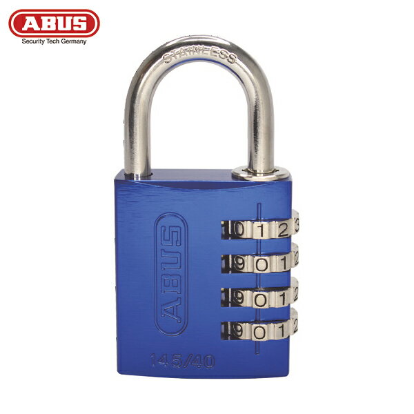 ABUS(アバス) ナンバー可変式ステンレスシャックル南京錠 145IB-40 ブルー (1個) 品番：145IB-40-BL