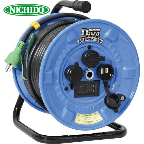 日動工業 NICHIDO 電工ドラム 延長コードリール 防雨 屋外型 デジタルドラム 電圧電流メーター付 過負荷漏電保護兼用ブレーカ付 30m (1台) 品番：NPDMW-EK33