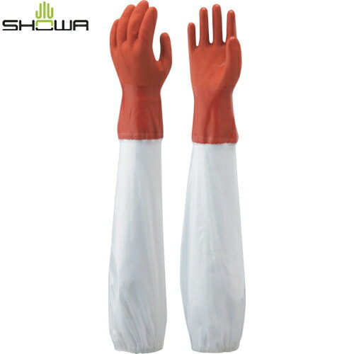 ショーワグローブ 作業手袋 腕カバー付手袋 No645腕カバー付ニュービニローブ オレンジ/ホワイト Mサイズ (1双) 品番：NO645-M