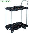 【6/22 20:00〜6/27 01:59迄 ポイント2倍 お買い物マラソン】 トラスコ 平台車 TRUSCO 樹脂製台車 2段式ルートバン 600×400 ハンドル付 4輪自在 黒 (1台) 品番:MPK-6024J-BK(4)
