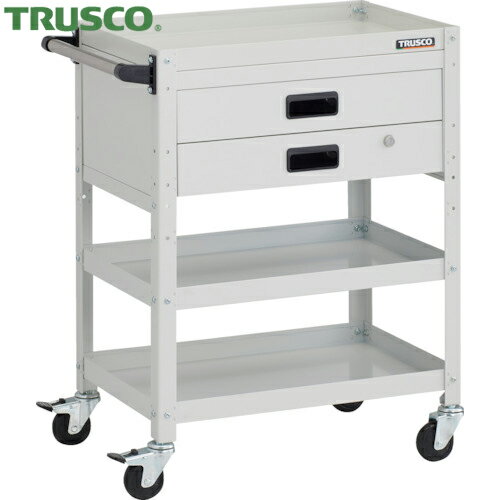 トラスコ TRUSCO ツールワゴン ラビットワゴン 600X400XH810 3段 2段引出付 ハンドル付 ゴム車輪 ホワ..