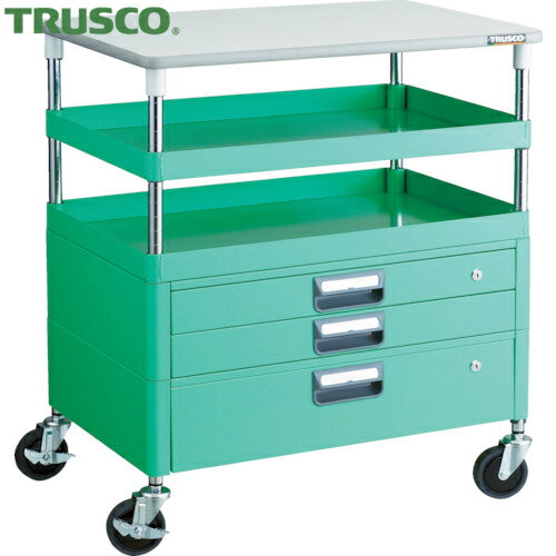 TRUSCO(トラスコ) ツールワゴン フェニックスワゴン 抗菌 省音 600X400XH880 引出 天板付 ヤンググリーン (1台) 品番：PEW-962VXT-YG