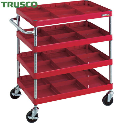 TRUSCO(トラスコ) ツールワゴン フェニックスワゴン 省音 750X500 仕切板付4段 レッド (1台) 品番：PEW-974S4-R