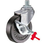 ハンマーキャスター ねじ込み旋回式ゴム車輪 75mm UNF1/2 ストッパー付 (1個) 品番：415A-10R75