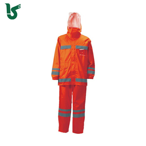 カジメイク 雨具 合羽 カッパ 視認性レインスーツ オレンジ L (1着) 品番:3810-25-L
