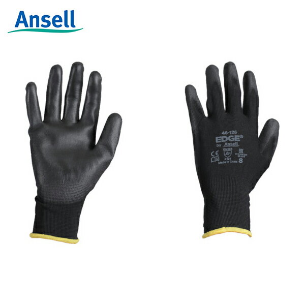 アンセル Ansell ウレタン背抜手袋 エッジ 48-126 ブラック Mサイズ (1双) 品番:48-126-8 作業用手袋 すべり止め ウレタン 背抜き ...