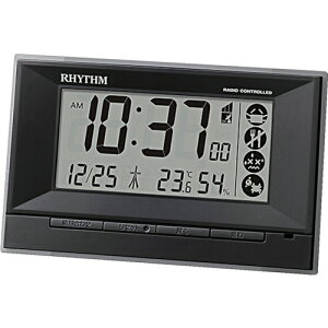 RHYTHM(リズム) リズム 電波 目覚まし時計 温湿度計付き 環境目安表示 黒 (1個) 品番：8RZ207SR02