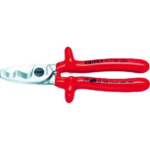 KNIPEX クニペックス 絶縁ケーブルカッター 1000V絶縁ディップコートハンドル 200mm (1丁) 品番:9517-200