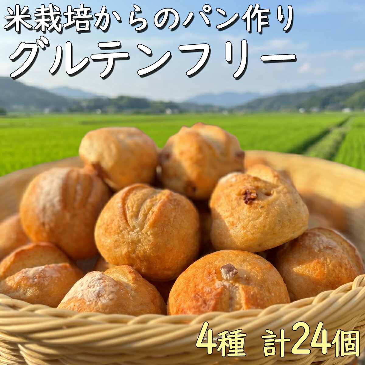 グルテンフリー パン 米粉パン 4種セット計24個（冷凍）小麦粉不使用 グルテンフリー無添加 米粉 送料無料（北海道・九州地方は別途送料300円・沖縄その他離島は500円）自社栽培の米粉使用 有機肥料使用 減農薬栽培 低GI パン グルテンフリー オーガニック 体に優しい原料
