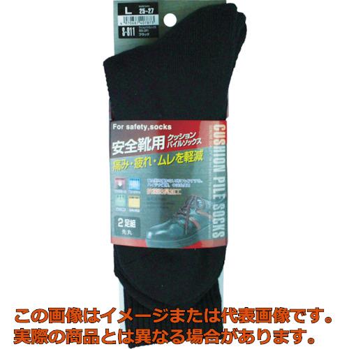 おたふく クッションパイルソックス先丸2足組 ブラック L