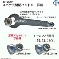 スパナ付開閉ハンドルの詳細、スパナ取付口イサイズ及びアセチレン・ボンベ用の工具について