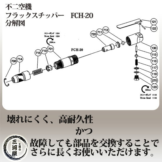 不二空機 ( FUJI )　給気弁レバーピン 図番No. 122　H-001122-00　フラックスチッパ FCH-20 用 1個 3