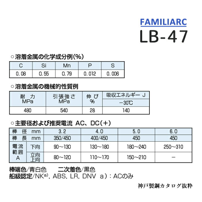 神戸製鋼 ( KOBELCO )　アーク溶接棒 　LB-47 ( LB47 ) 　φ 4.0mm 400mm ばら売り 1kg 3