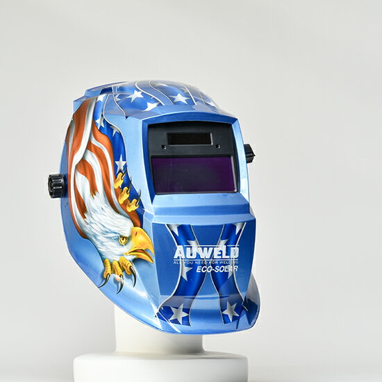 AUWELD 自動遮光面ヘルメット ECO-SOLAR 青 イーグルブルー 遮光度の調節ができる自動遮光ヘルメット アーク溶接 TIG溶接 半自動溶接用