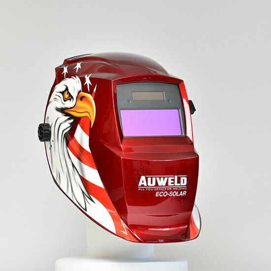 AUWELD 自動遮光面ヘルメット ECO-SOLAR 赤 イーグルレッド 遮光度の調節ができる自動遮光ヘルメット アーク溶接 TIG溶接 半自動溶接用