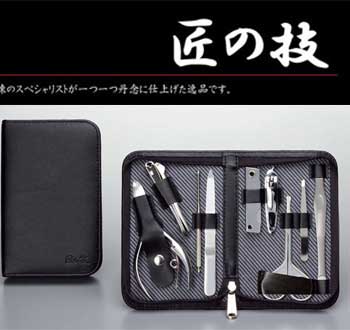 ☆グリーンベル　匠の技グルーミングキットLB ステンレス製衛生セット　【ニッパーつめきり、キャッチャーつめきり、耳かき、ツメヤスリ、マルチナイフ、甘皮切り、はさみ、毛抜きミニ、ネイルクリーナー】　G-3109