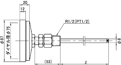 ☆佐藤/SATO バイメタル温度計 BM-T-75P (0〜50℃, L=50mm, R(PT) 1/2) (2086-00) [2]
