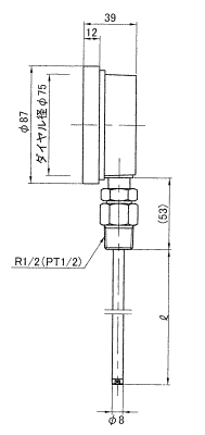 ☆佐藤/SATO バイメタル温度計 BM-S-75P (0〜50℃, L=100mm, R(PT) 1/2) (2099-00) [2]