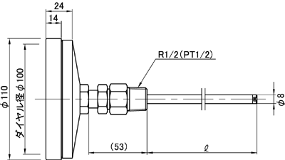 ☆佐藤/SATO　バイメタル温度計　BM-T-100P (0〜150℃, L=50mm, R(PT) 1/2)　(2080-52)