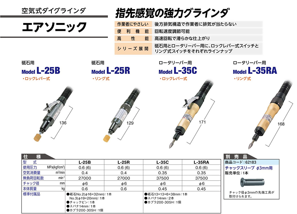 ☆日東工器　L-35RA　エアソニック　グラインダ　ロータリーバー用タイプ　リング式　研削・研磨工具 2
