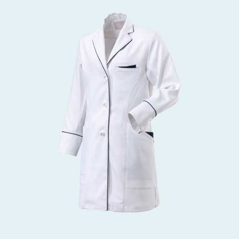 ☆ミズノ/MIZUNO F2JEA17601 ドクターコート ホワイト×ネイビー(01) ウィメンズ メディカルウエア 【返品・交換不可】