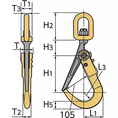 ☆コンドーテック　M-SLH2S-2Tx1M　敷鉄板用フック付 チェーンスリング　使用荷重2t...