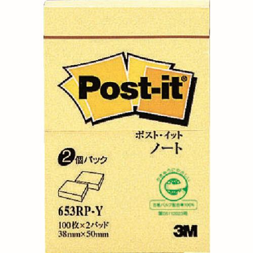 【特長】 ●オフィスの定番、ポスト・イット（R） 通常粘着製品です。 ●くり返し貼ったりはがしたりでき、相手をいためません。 ●電話番号やスケジュールなどワンポイントの情報に適したサイズです。 【仕様】 ●グリーン購入法適合品 ●GPNエコ商品ねっと掲載品 ●エコマーク適合品(認定番号05112023号) ●色：イエロー ●縦(mm)：38 ●横(mm)：50 ●パック入数：100枚×2冊 ●質量:30g 【材質／仕上げ】 ●本体：古紙パルプ配合率100%の再生紙 ●粘着剤：アクリル系 【注意事項】 ※製品・技術に関するご相談は、3M カスタマーコールセンター　電話0120-510-333　へお問い合わせください。 【納期】メーカーに在庫があれば、納期約3〜4日(営業日)で出荷いたします。