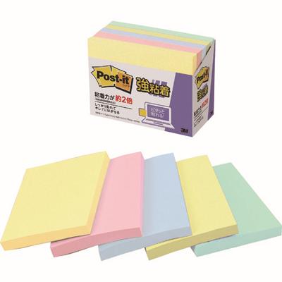 ☆3M／スリーエム　657-5SSAP　ポスト・イット　大判ノート　強粘着　75X100mm　90枚X5パッド　4色混色..