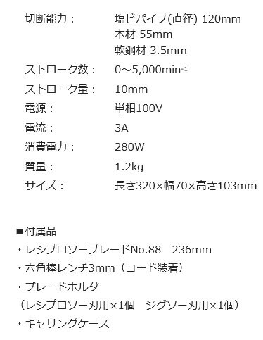 ☆京セラ/リョービ　RJK-120KT　プロ用小型レシプロソー　ケース付、ジグソー刃用ホルダー付　(619400B)　手ノコ感覚　電動のこぎり