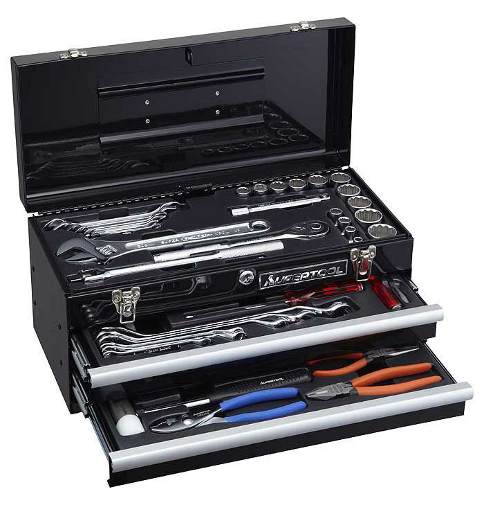 楽天工具ショップ【代引き不可】☆スーパーツール　S7000DS　プロ用デラックス工具セット（2段引き出し）　差込角12.7mm　総入数52点　ツールチェストタイプ　ブラック