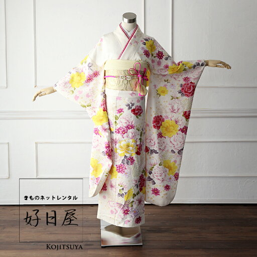 【レンタル】【成人式用】 振袖 フルセット 正絹 適応身長145-160cm 白 wh-002-s 【レンタル】【成人式用】 振袖 フルセット 正絹 適応身長145-160cm 白 wh-002-s